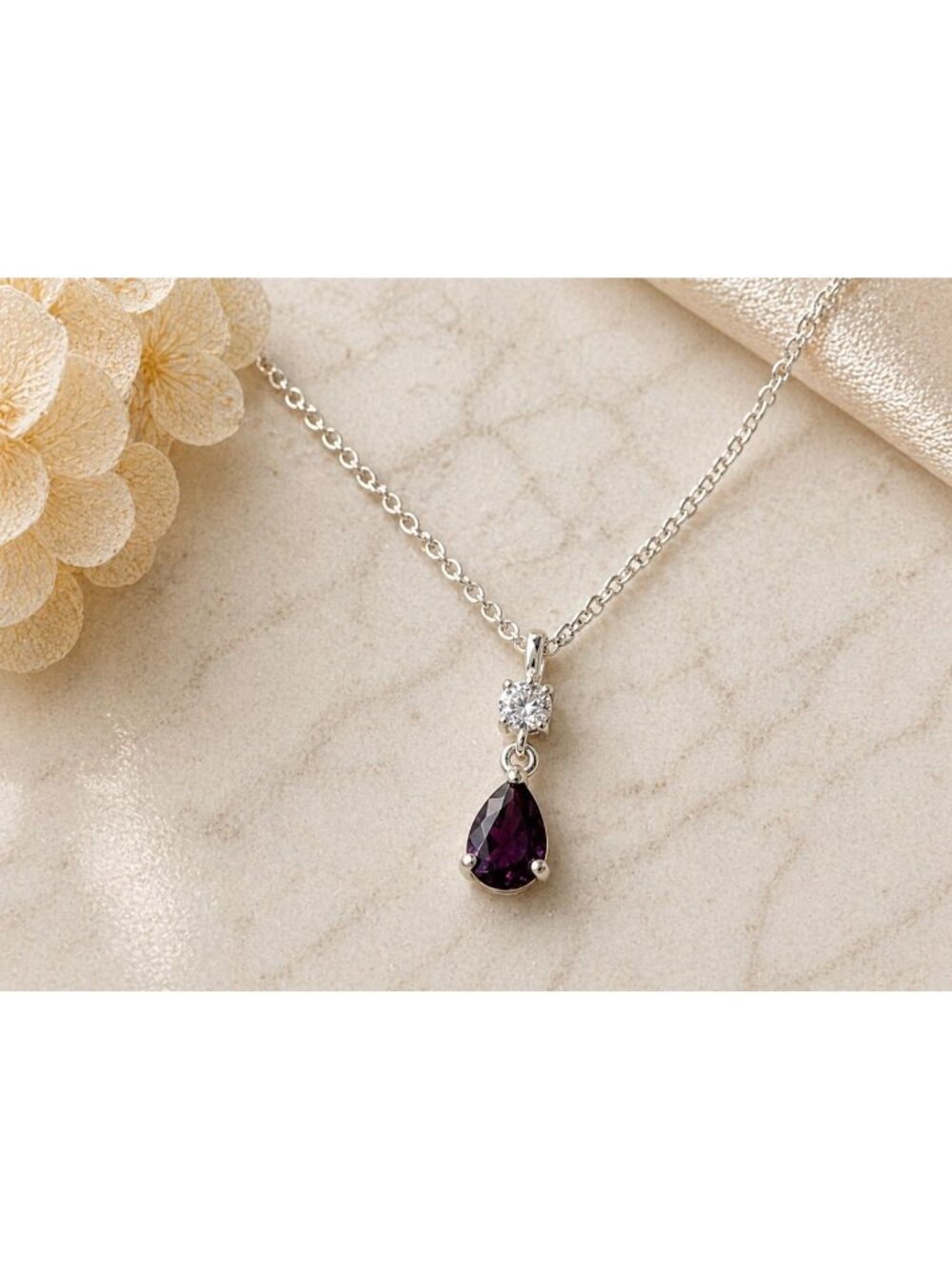 Vintage Amethyst Teardrop Necklace Made with Swarovski Crystal Sterling‎ Overlay